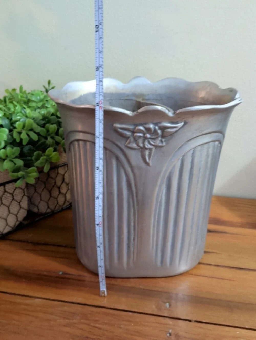 Victorian-style wine cooler made of cast aluminum with a pewter glo